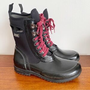Bogs Boots Women's Size 7 Sidney Solid Neo-Tech Black Lace Up Rubber Combat Rain